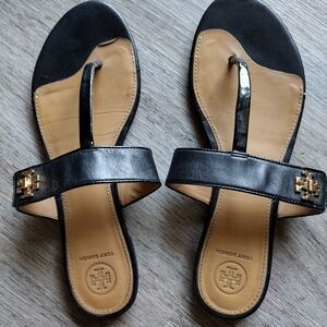 Tory Burch Black and Tan Leather Sandals
